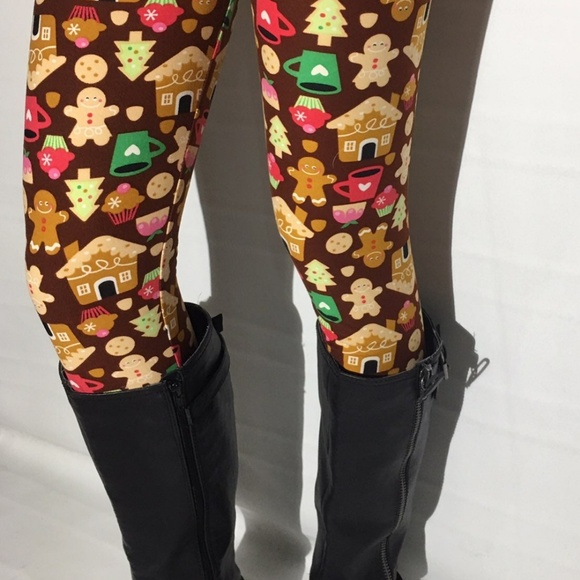 OS/Plus/XPlus NEW Womens Christmas Gingerbread House Printed Leggings - Picture 5 of 8